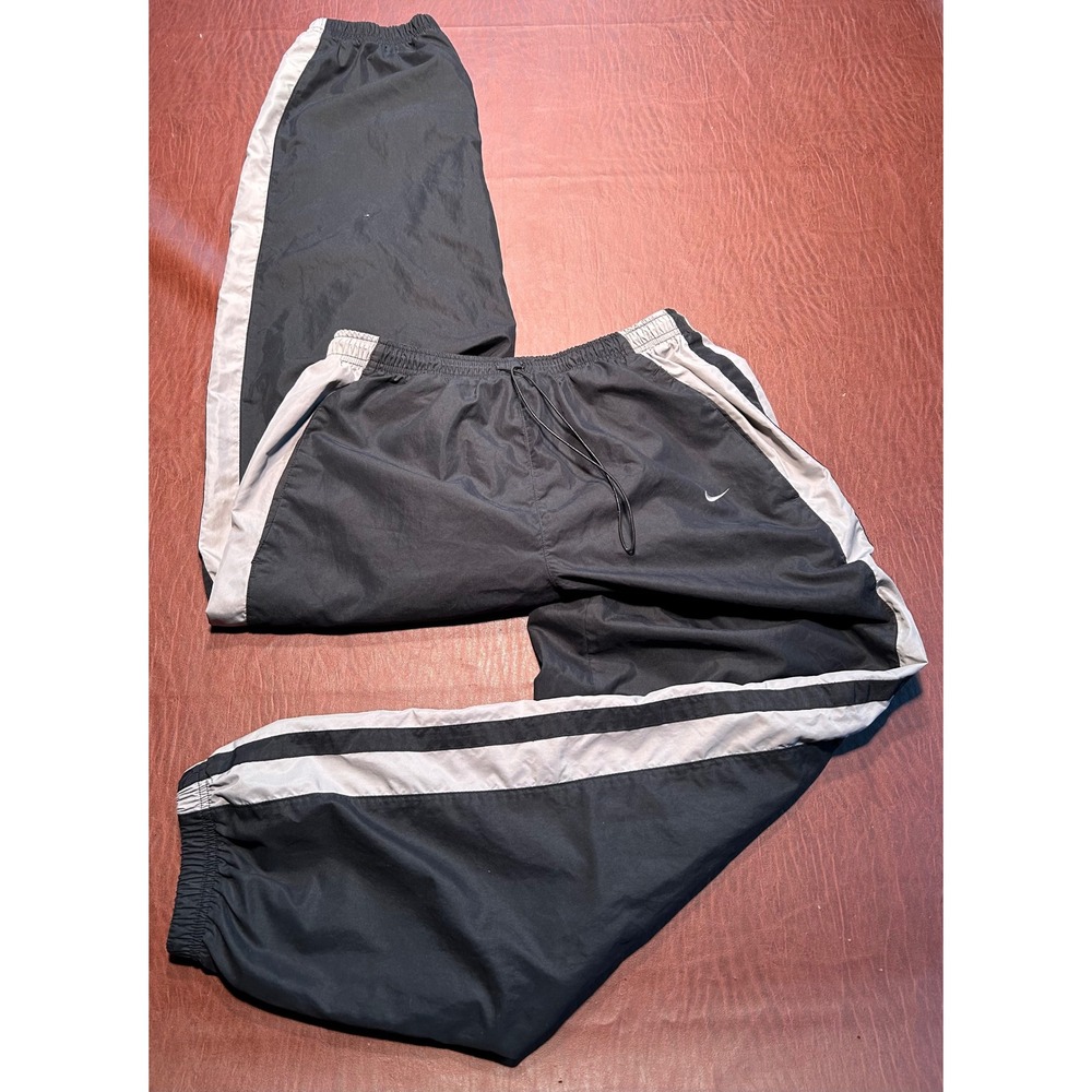 Vintage Nike Track Pants Mens‎ L Black Gray Lined Windbreaker Joggers Y2K Zipper